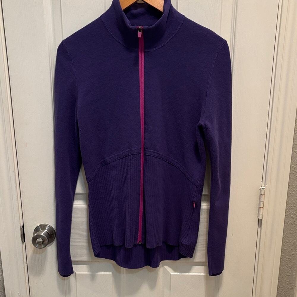 Title Nine Women Velo Purple Full Zip Sweater with Pink Accents Size Large